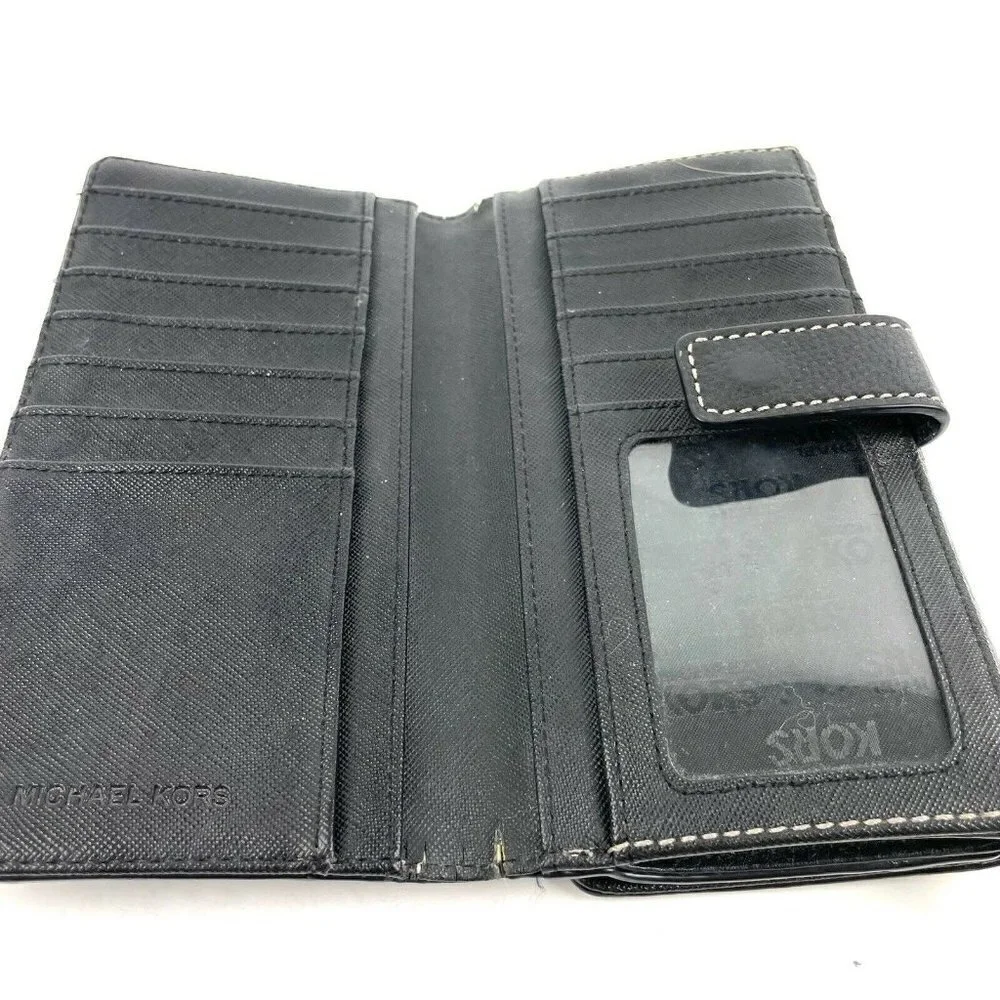 Michael Kors Brookville Carryall Wallet Black Leather Clutch‎ Organizer